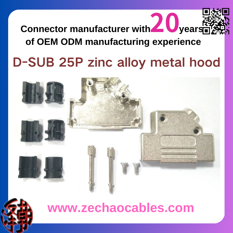 ZeChao company D-SUB 25p connector zinc alloy metal hood OEM ODM housing ZC-592  45 degree  